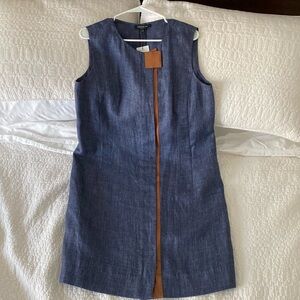 NWT Lafayette 148 Galaxy Blue Linen Shift, with zip and leather detail